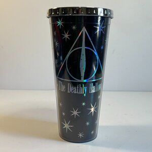 Harry Potter The Deathly Hallows Tumbler Cup Silver Lid 20oz Acrylic Double Wall